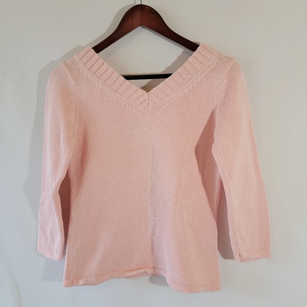 VTG Tommy Bahama Baby Pink Pullover Sweater XS V-neck Cotton Y2K Coquette Girly